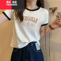 YIBUSHENG美式港风火cec短袖T恤女天韩版修身洋气时尚短款上衣体恤潮