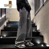 YANXU烟灰色牛仔裤男款直筒宽松vibe美式高街裤子男潮牌oversize