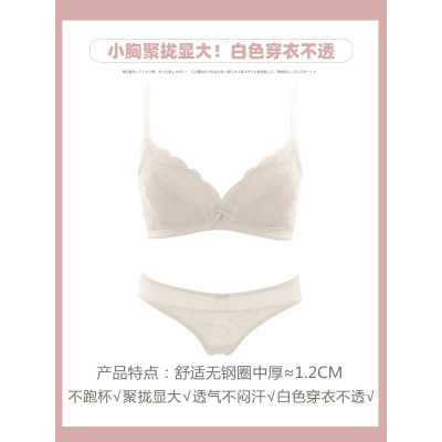 SUNTEK白色内衣女小胸聚拢收副乳调整型文胸套装性感夏季透气胸罩无钢圈