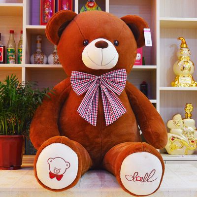 毛绒玩具布娃娃公仔女生闺蜜抱抱熊泰迪熊猫玩偶大号女孩生日棕色领结熊(带拉链可拆洗)全长80厘米直角量1米