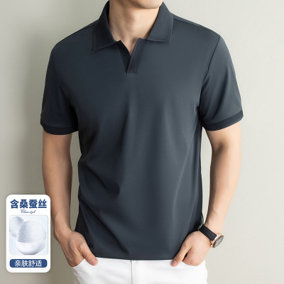 春夏新款男士纯色翻领休闲简约时尚青年透气舒适轻薄短袖T恤