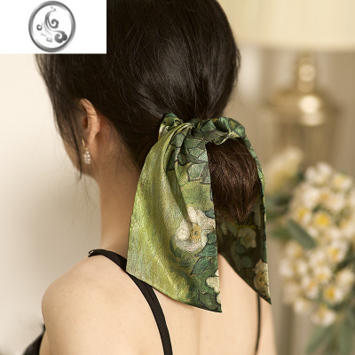 JiMi「梵高的野玫瑰」暗纹缎面飘带大肠发圈女精致复古高级感小众头绳