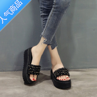 SUNTEK韩国凉拖鞋女外穿2023新款夏季水钻松糕厚底增高串珠一字拖时尚潮