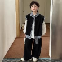 男童春装套装2026新款儿童假两件马甲三件套中大童春季男孩春秋款