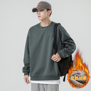 卫衣男加绒新款纯色潮流宽松圆领重磅纯色长袖套头上衣服外套落肩