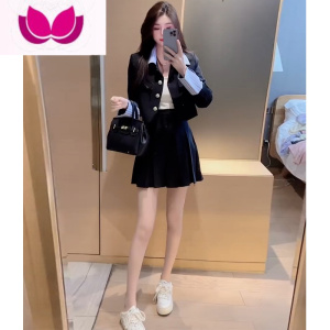 七斓小香风高级感套装裙女春季2023新款气质西装短外套+百褶裙套