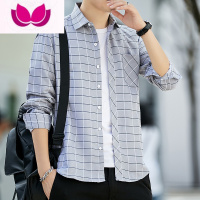 七斓薄款格子长袖衬衫男宽松ins潮流韩版衬衣男士工地干活工作服