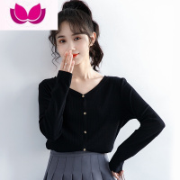 七斓2023春季新款黑色长袖上衣女简约百搭V领打底衫学生内搭T恤潮