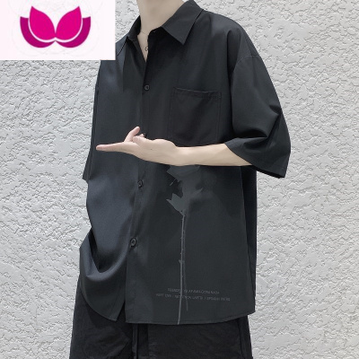 七斓高街ins原宿风衬衫男夏季薄款宽松短袖衬衣痞帅潮流休闲半袖上衣