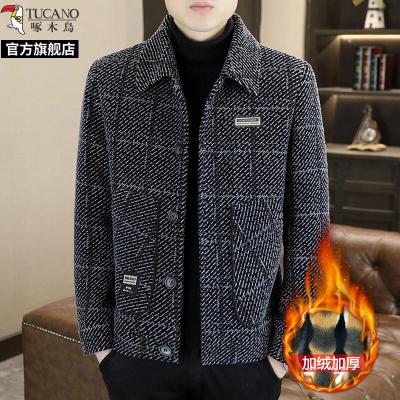 啄木鸟金貂绒翻领短款毛呢大衣冬季男士韩版潮流呢子休闲冬装外套