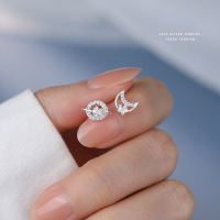 星球月亮耳钉女s925纯银轻奢不对称百搭高级感锆石耳饰精致耳环送女朋友老婆情人节七夕生日礼物