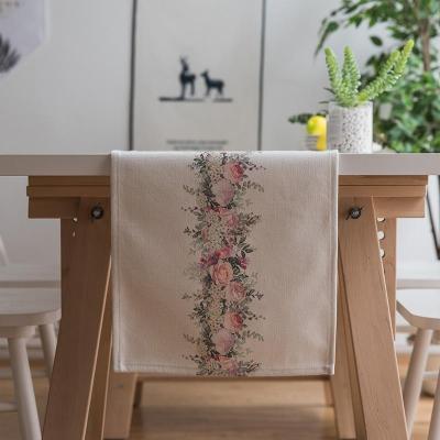 家柏饰(CORATED)田园S风棉麻布艺茶几电视柜长条客厅餐厅餐桌布盖巾桌旗 花簇桌旗 35*160cm