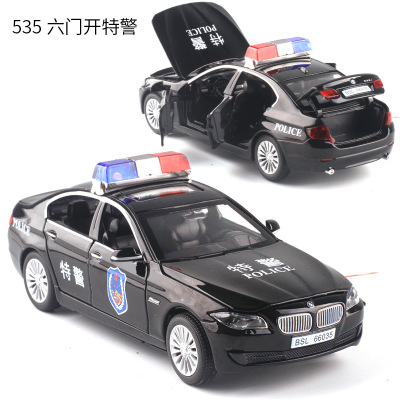 盒装1:32警车防暴车6轮加长悍马语音声光回力合金车模儿童玩具车宝马535特警