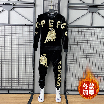 HongZun2020网红同款金牛套装冬加厚潮牌一套男装社会精小伙休闲两件套其他套装