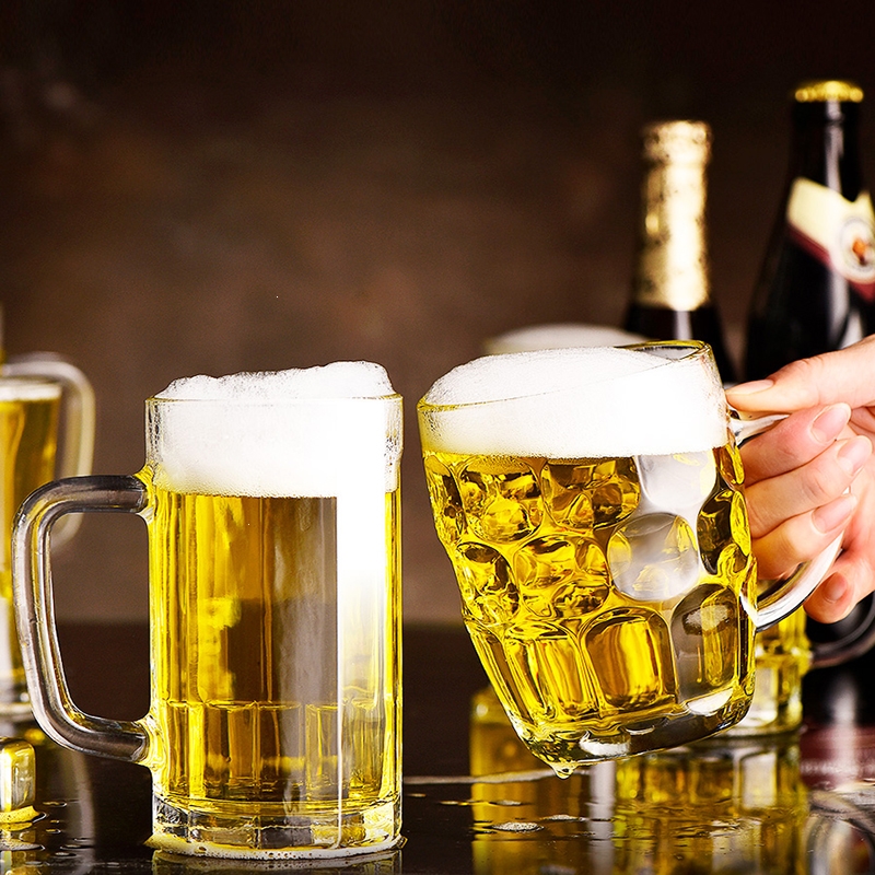 符象带把玻璃杯家用杯子水杯带手柄大容量扎啤杯500ml把手茶杯啤酒杯