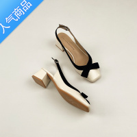 SUNTEK包头凉鞋女设计感小众气质配裙子夏季蝴蝶结高跟鞋中跟粗跟单鞋