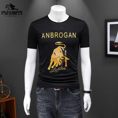 传奇保罗（CHUANQIBAOLUO）2021夏季男士圆领印花短袖T恤青年时尚简约半袖t恤百搭休闲打底衫