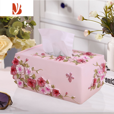 三维工匠纸巾盒家用客厅茶几收纳盒欧式餐巾纸盒创意卧室摆件卫生间抽纸盒 浪漫庄园粉