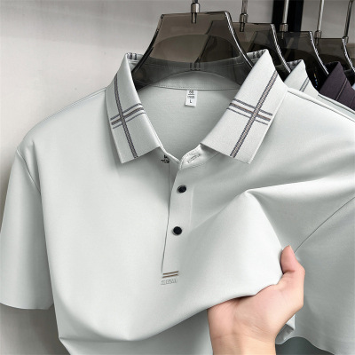 夏季新款男士纯色简约翻领短袖T恤商务休闲轻薄透气舒适男装