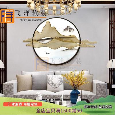 新中式酒店墙面装饰铁艺玄关壁饰样板房金属创意家居客厅墙饰壁三维工匠90*60cm