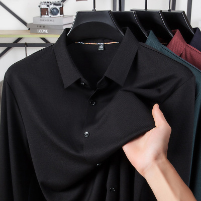 长袖衬衫男士新款高级感中年商务休闲免烫百搭衬衣男