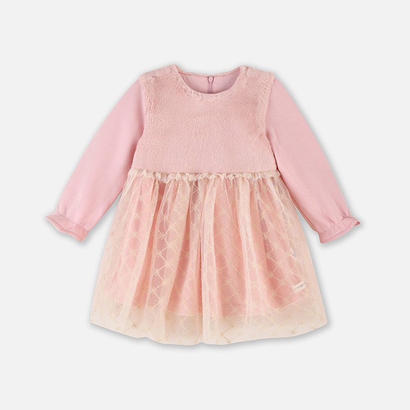 [直降价:55元]铅笔俱乐部童装秋冬新款女小童连衣裙儿童加绒加厚裙子网纱裙