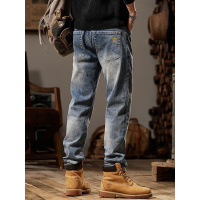 新款复古男士牛仔裤 直筒刺绣休闲长裤男款 潮牌时尚百搭简约男裤