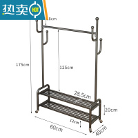 敬平衣帽架简易落地晾衣杆租房省空间晾晒挂衣服架室内床头挂衣杆带轮 黑色长60高175配2.0轮子晾晒架