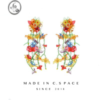 JiMi海上繁花夏季耳饰设计感耳环小众耳钉树脂夸张碎花花朵耳夹无耳洞