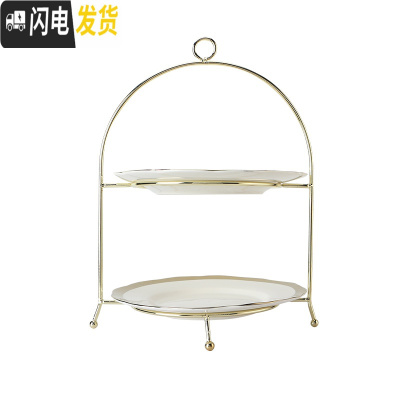 三维工匠英式咖啡杯套装 欧式小下午茶茶具 大金边骨瓷咖啡杯碟 大金花边盘+双层架咖啡器具