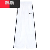 YIBUSHENG美式复古两条杠条撞色休闲裤女季宽松阔腿裤百搭长裤黄色裤子潮