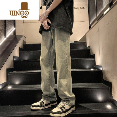 YANXU美式高街黄泥染牛仔裤男款夏季薄款欧美痞帅hiphop直筒宽松阔腿裤