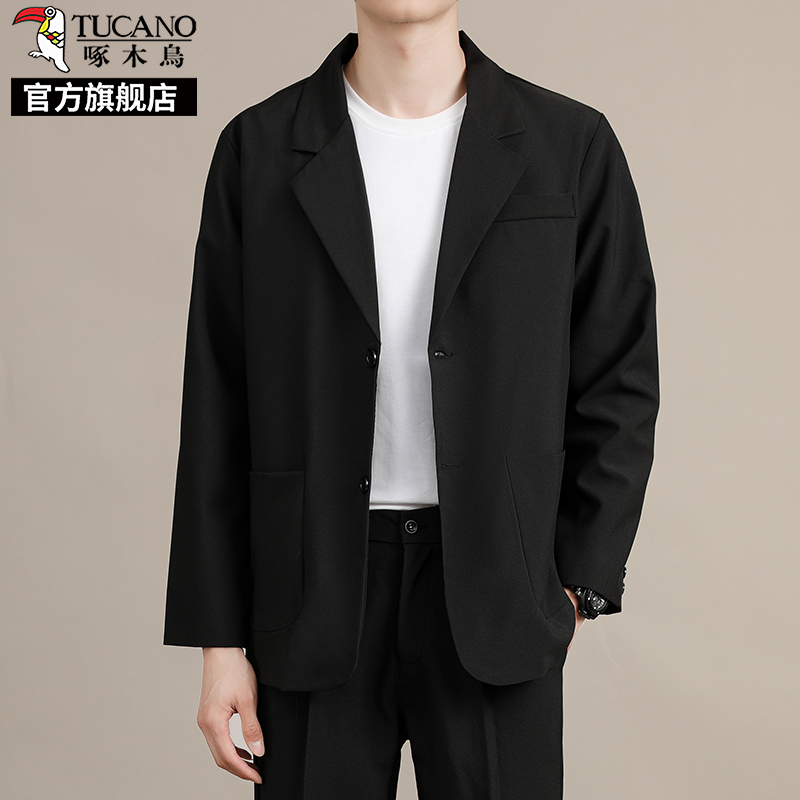 啄木鸟黑色西装外套男士休闲西服2025新款商务正装结婚伴郎夹克K