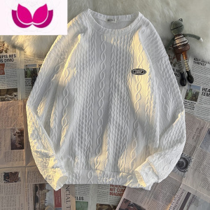 七斓华夫格编织提花设计卫衣男新款宽松休闲长袖圆领套头上衣服