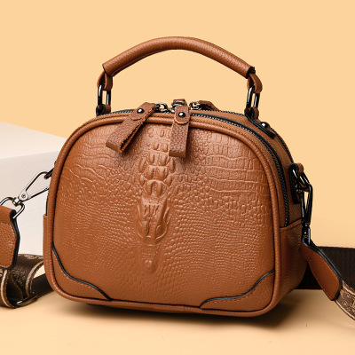 Ceba2023新款欧美复古时尚宽肩带PU鳄鱼纹斜挎包时尚手提单肩女