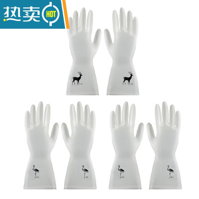 敬平厨房洗碗手套防水洗衣服耐磨家用薄款耐用型家务清洁手套刷碗器 [3双装]小鹿1双+火烈鸟2双 L