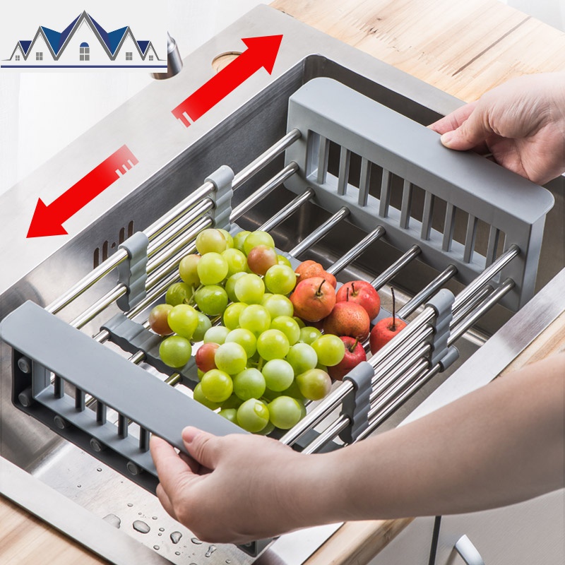 水置物架厨房沥水架晾碗架水池放碗滤干不锈钢伸缩收纳架洗菜篮 三维工匠
