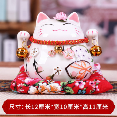 猫摆件迷你小号陶瓷存钱储蓄罐办公桌店铺家居装饰品创意 三维工匠 4.5寸财扇宝船猫