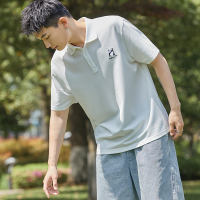 [1.5折价46元]唐狮夏季新款polo衫男士白色宽松短袖有带翻领t恤简约休闲上衣潮