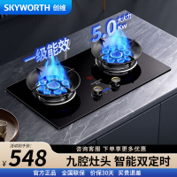 创维(Skyworth)灶具燃气灶双灶 双九孔5.0kW聚能定时猛火爆炒 家用台式嵌入式钢玻面板 Z213B液化气