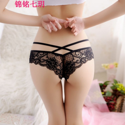 锦铭七玥性感内裤女透明超薄蕾丝面料低腰提臀丁字裤裆透视裤女