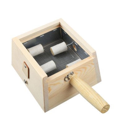 卜吻中医保健艾灸盒随身灸艾条艾柱实木单柱4针孔木制温灸器颈手足肩背关节部专用四针平底艾灸盒