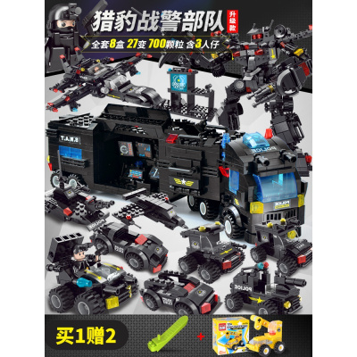儿童樂高积木拼装玩具男孩力动脑多功能拼图模型小学10岁8合1猎豹战警部队买1送2-