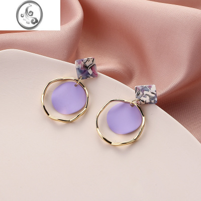 JiMi紫色系耳环2020新款潮复古温柔气质香芋紫长款耳坠无耳洞耳夹女