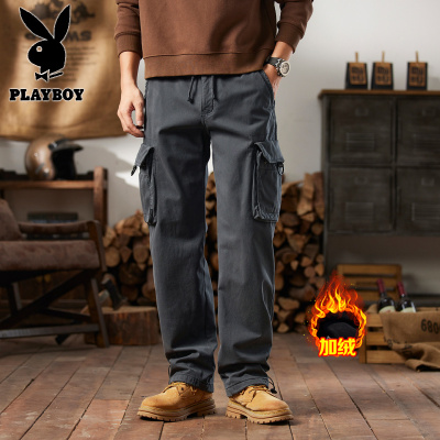 花花公子新款25冬季新款工装裤多口袋直筒潮流男装加绒工装裤98525