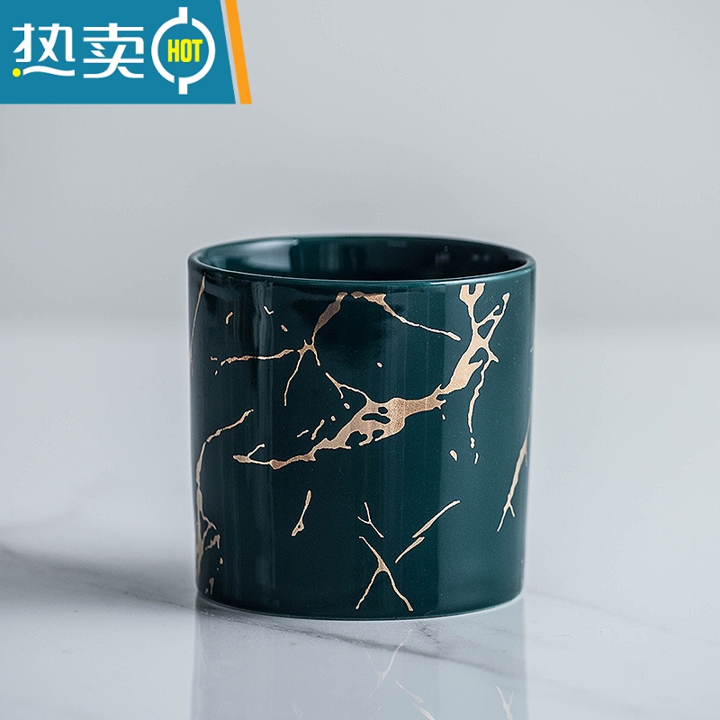 敬平北欧风格轻奢不锈钢水果叉子家用小吃插果叉创意收纳罐水果签套装 金纹(绿)罐一个