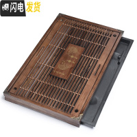 三维工匠 功夫茶具抽屉式排水茶盘 家用实木储水茶盘茶台茶海茶托盘 2棕色大年年有余实木