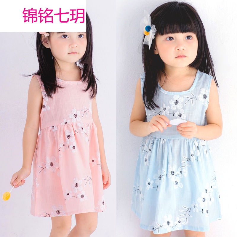 锦铭七玥棉麻女童韩版童装春夏装新款连衣裙公主裙儿童女孩无袖货源稳定