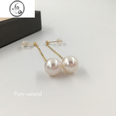 JiMi风在吹强光正圆淡水珍珠耳线金耳环女七夕节礼物