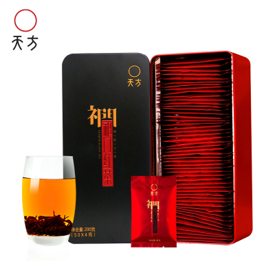 内含50小袋-安徽天方茶叶200g祁门红茶长条商务礼盒装茶叶配礼品手提袋